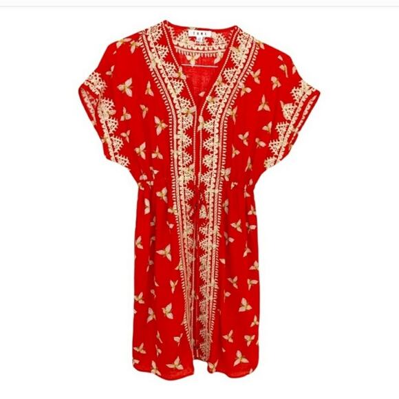 Anthropologie THML Maya red floral embroidered dress size extra small new - Picture 3 of 11
